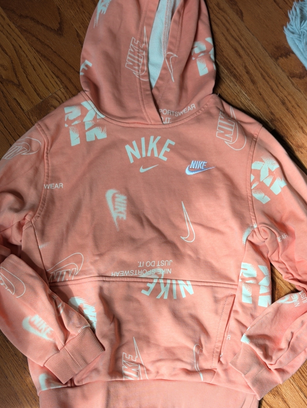 Nike Girls Orange Logo Print Hoodie